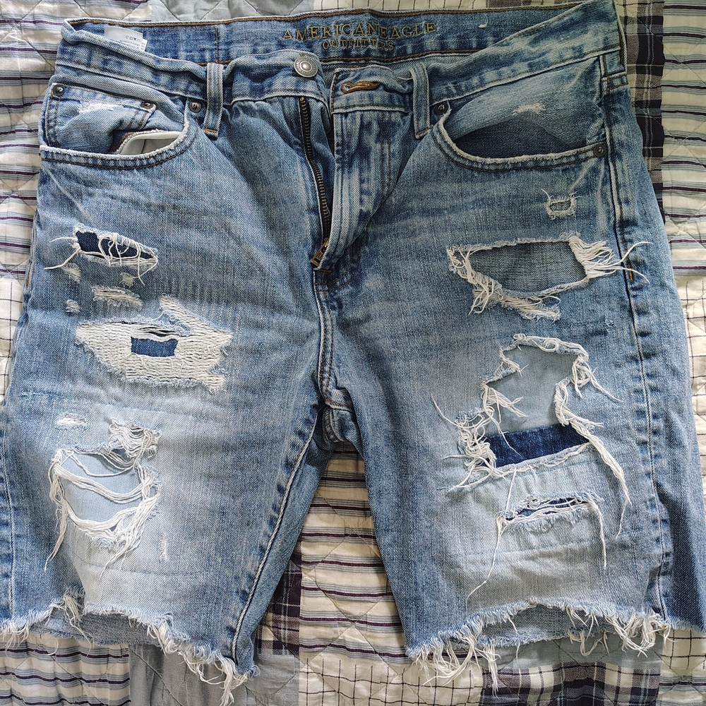 American Eagle Outfitters Blue Jean Shorts with Frayed Hem